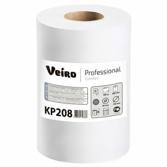 Полотенца бумажные Veiro Professional Comfort в рулонах с центральной вытяжкой, 100 м, 2 слоя (KP208)